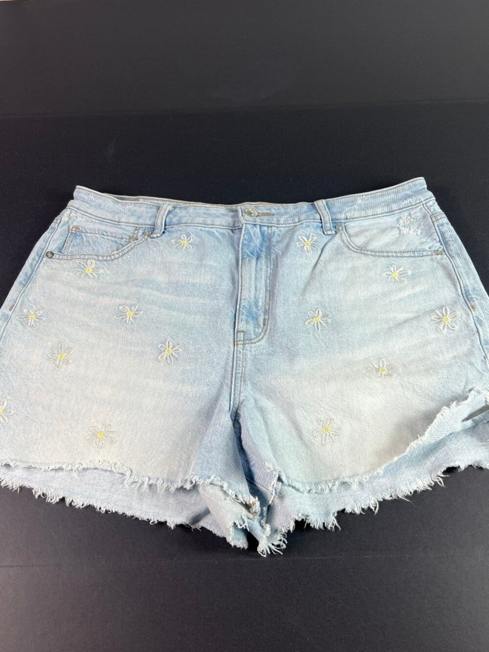 American Eagle Shorts Women's 34* Mom High Rise Light Blue Floral Denim Tag 16